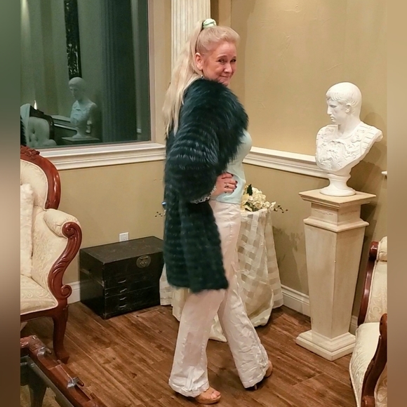 Green & Black Knitted Fox Fur Coat NWT - Picture 16 of 17